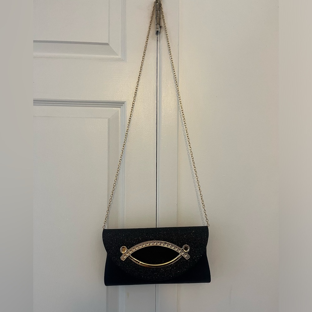 Black & Gold Dressy Clutch Crossbody Purse